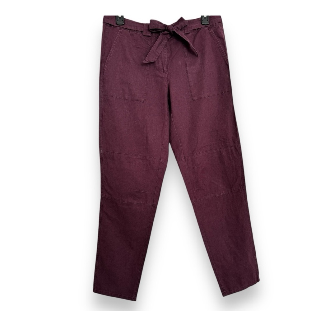 NWOT Ann Taylor LOFT Size 2 Linen Blend Tie Waist Slim Leg Deep Plum Pants